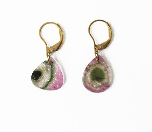 watermelon tourmaline earring (pierce) / K18 (両耳)